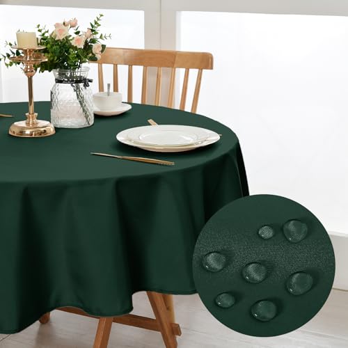 DWCN Grün Tischdecke Rund 120cm,Fleckschutz Abwaschbar Tischdecke WeihnachtenTischtuch für Esszimmer,Garten,Party,Hochzeiten oder Haushal von DWCN