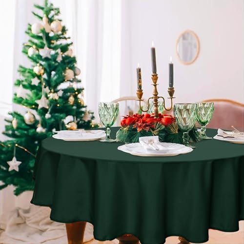 DWCN Grün Tischdecke Rund 160cm,Fleckschutz Abwaschbar Tischdecke Weihnachten Tischtuch für Esszimmer,Garten,Party,Hochzeiten oder Haushal von DWCN