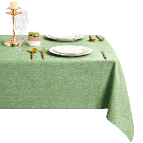 DWCN Grün Tischdecke Leinenoptik Abwaschbar Tischwäsche Wasserabweisend Tischtuch für Esszimmer, Garten, Party, Hochzeiten oder Haushalt,135x135cm von DWCN