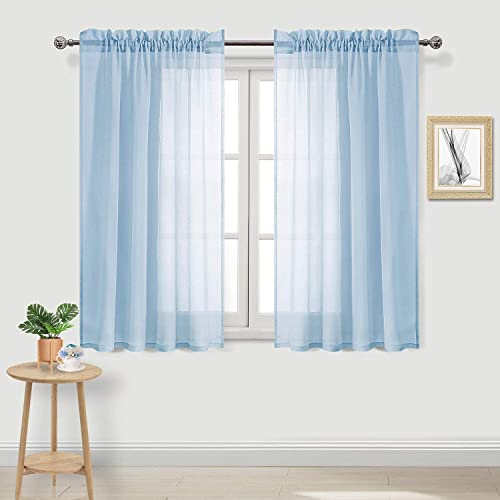 DWCN Himmelblaue durchsichtige Vorhänge, halbtransparente Voile-Stangentaschen-Vorhänge für Schlafzimmer und Wohnzimmer, 106,7 x 137,2 cm lang, 2 Paneele von DWCN