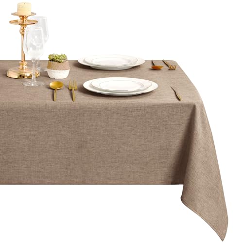 DWCN Khaki Tischdecke Leinenoptik Abwaschbar Tischwäsche Wasserabweisend Tischtuch für Esszimmer, Garten, Party, Hochzeiten oder Haushalt,135x135cm von DWCN