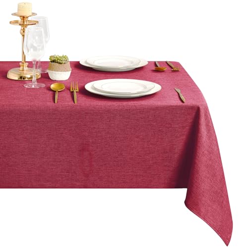 DWCN Rot Tischdecke Weihnachten Leinenoptik Abwaschbar Tischwäsche Wasserabweisend Tischtuch für Esszimmer, Garten, Party, Hochzeiten oder Haushalt,110x140cm von DWCN