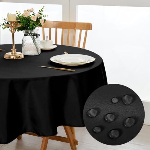 DWCN Schwarz Tischdecke Rund 120cm,Fleckschutz Abwaschbar Tischwäsche Wasserdicht Tischtuch für Esszimmer,Garten,Party,Hochzeiten oder Haushal von DWCN