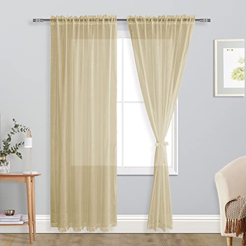 DWCN Sheer Voile Vorhang Transparente Gardine Stangendurchzug 2 Stücke Fensterschal für Wohnzimmer, Babyroom，Schlafzimmer, Rod Pocket, Taupe, 280x140(HxB) von DWCN