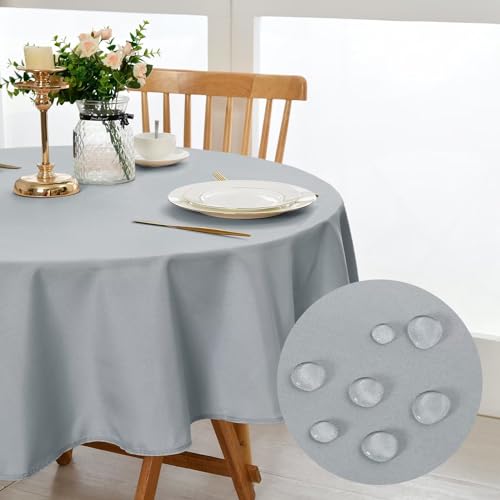 DWCN Silver grau Tischdecke Rund 120cm,Fleckschutz Abwaschbar Tischwäsche Wasserdicht Tischtuch für Esszimmer,Garten,Party,Hochzeiten oder Haushal von DWCN