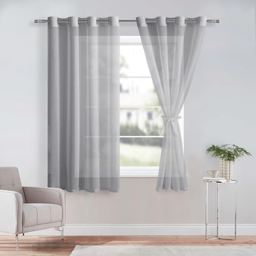 DWCN Vorhang Weiß Sheer Voile Vorhänge mit Ösen Transparente Gardinen für Schlafzimmer Kinderzimmer Wohnzimmer 2er Set, Grau, 160x140cm(HxB) von DWCN