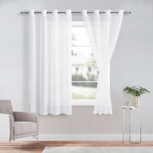 DWCN Vorhang Weiß Sheer Voile Vorhänge mit Ösen Transparente Gardinen für Schlafzimmer Kinderzimmer Wohnzimmer 2er Set, Weiß, 160x140cm(HxB) von DWCN