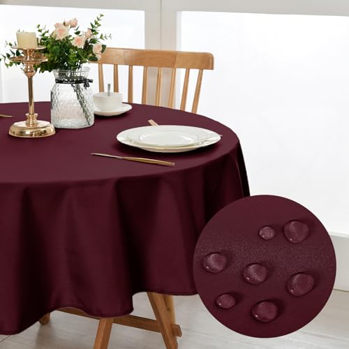 DWCN Weinrot Tischdecke Rund 120cm,Fleckschutz Abwaschbar Tischdecke Weihnachten Tischtuch für Esszimmer,Garten,Party,Hochzeiten oder Haushal von DWCN