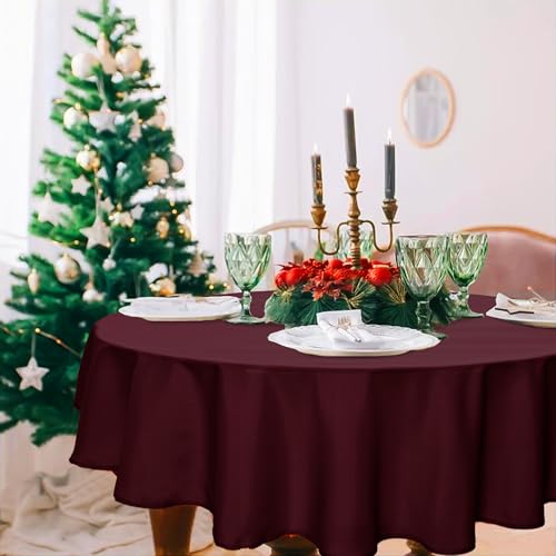 DWCN Weinrot Tischdecke Rund 140cm,Fleckschutz Abwaschbar Tischdecke Weihnachten Tischtuch für Esszimmer,Garten,Party,Hochzeiten oder Haushal von DWCN