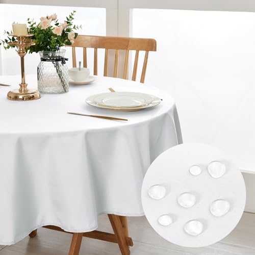 DWCN Weiß Tischdecke Rund 120cm,Fleckschutz Abwaschbar Tischdecke Weihnachten Tischtuch für Esszimmer,Garten,Party,Hochzeiten oder Haushal von DWCN