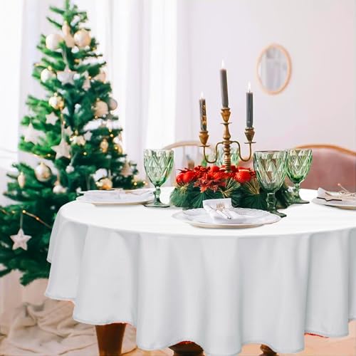 DWCN Weiß Tischdecke Rund 150cm,Fleckschutz Abwaschbar Tischdecke Weihnachten Tischtuch für Esszimmer,Garten,Party,Hochzeiten oder Haushal von DWCN