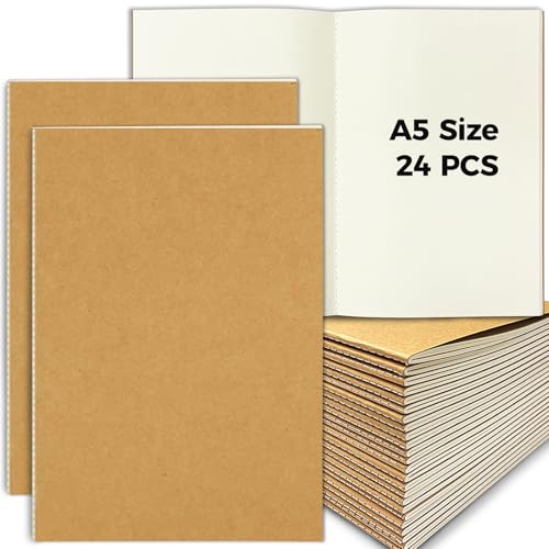 DWIYITTN 24 Stück Kraftpapier Notizbuch A5 Blanko, 30 leere Blatt Kraft Cover Skizzenbuch Notizblock Softcover Heft für Büro Schule Geschenk - Brown von DWIYITTN