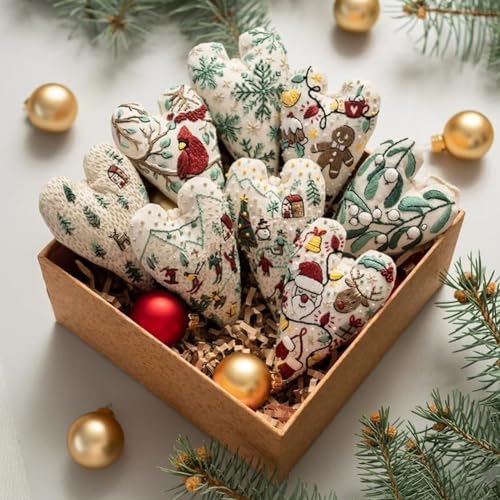 DWLNDJR DIY Herzförmige handbestickte Handstickerei Weihnachtsbaum hängende Ornament, vorgeschnittene Wollmischung Filz Urlaub Herzen Ornament Kit, nähen Sie Ihre eigenen Weihnachtsdekorationen (01) von DWLNDJR