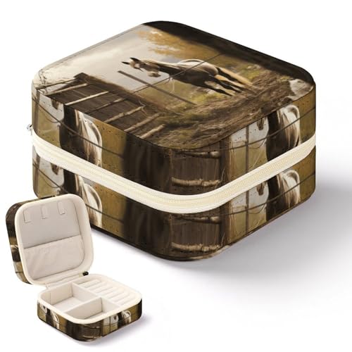 DWTJKMS Reise-Schmuckkästchen mit Zaun und Pferd, Mini-Schmuckhalter, Organizer, Box, multifunktionale Schmuckschatulle für Ringe, Ohrringe, Halsketten, Armreifen, Geschenke für Frauen DWTJKMS Reise-Schmuckkästchen mit Zaun und Pferd, Mini-Schmuckhalter, Organizer, Box, multifunktionale Schmuckschatulle für Ringe, Ohrringe, Halsketten, Armreifen, Geschenke für Frauen von DWTJKMS
