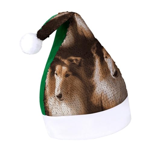 DWTJKMS Shelties Weihnachtsmannmütze, klassische Fell-Weihnachtsmütze, dick, mit Pailletten, lustige Wintermütze von DWTJKMS