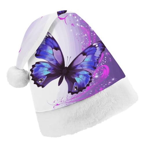 DWTJKMS Weihnachtsmannmütze, Weihnachtsfeier, Geschenk, Hüte, Weihnachten, Urlaub, Uni, violetter Schmetterling, Weihnachtsmütze, Partyhut von DWTJKMS