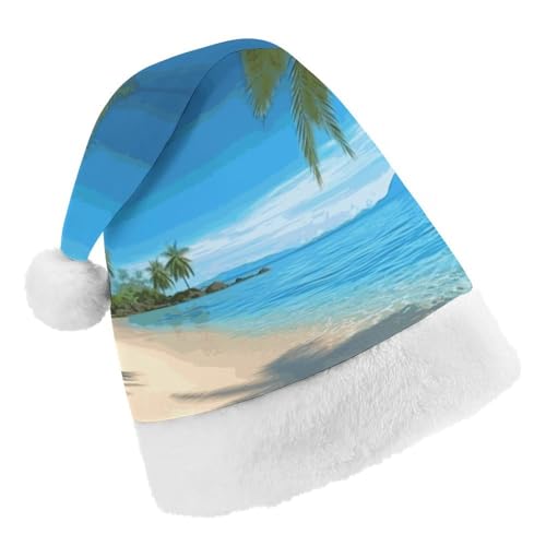 DWTJKMS Weihnachtsmütze, Weihnachtsmannmütze, Geschenk, Hüte, Weihnachten, Urlaub, Uni, hawaiianischer Strand mit Palmen, Weihnachtsmütze, Partyhut von DWTJKMS