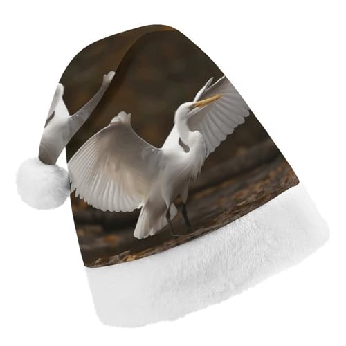 DWTJKMS Weihnachtsmütze, Weihnachtsmannmütze, Geschenk für Weihnachten, Urlaub, Uni, Egret, verbreitet seine Flügel, Weihnachtsmütze, Partyhut von DWTJKMS