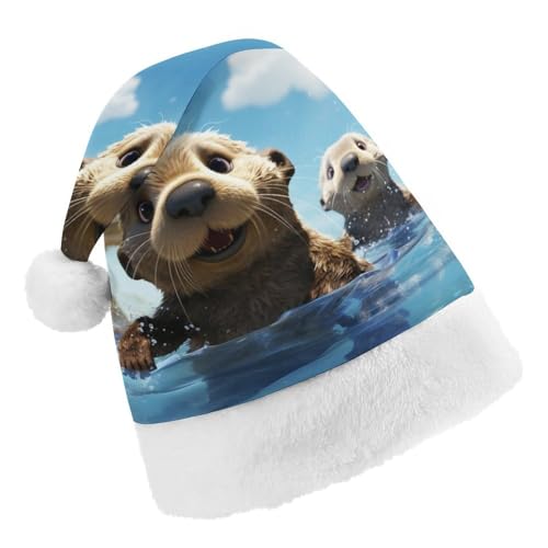 DWTJKMS Weihnachtsmütze, Weihnachtsmannmütze, Geschenk für Weihnachten, Urlaub, Uni, schöner Seeotter-Druck, Weihnachtsmütze, Partyhut von DWTJKMS