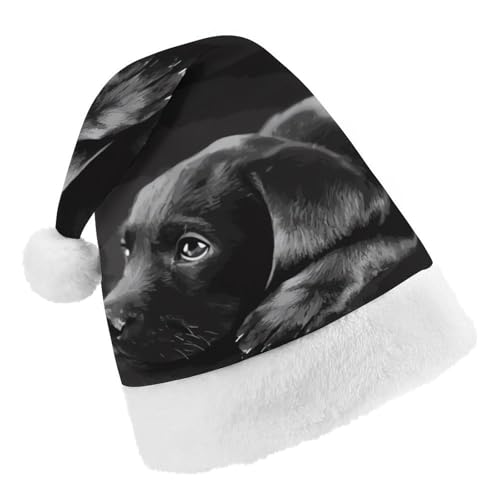 DWTJKMS Weihnachtsmütze, Weihnachtsmannmütze, Geschenk für Weihnachten, Urlaub, Uni, schwarzer Labrador, Welpe, Weihnachtsmütze, Partyhut von DWTJKMS