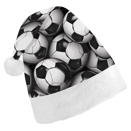 DWTJKMS Weihnachtsmütze mit Fußball-Muster, klassische Weihnachtsmütze, dick, für Weihnachten, Party, lustig, für Erwachsene, Schwarz und Weiß von DWTJKMS