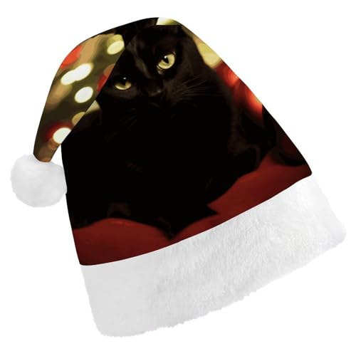 DWTJKMS Weihnachtsmütze mit schwarzer Katze, klassische Weihnachtsmütze, dicke Weihnachtsmütze, Partyhut, lustige Urlaubsmütze für Uni Erwachsene von DWTJKMS