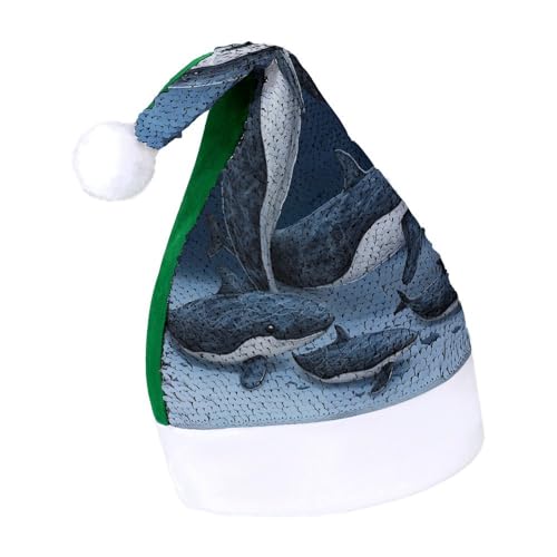 DWTJKMS Whale Family Santa Hat Klassische Pelz Weihnachtsmütze Dicker Xmas Party Hut mit Pailletten Lustige Urlaub Wintermütze von DWTJKMS