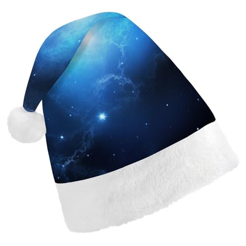 DWVSFJM Blaue Galaxie-Weihnachtsmannmütze, weiche Weihnachtsmütze für Erwachsene, waschbar, Uni, stilvolle Urlaubsmütze von DWVSFJM