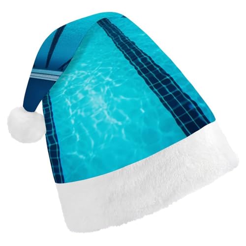 DWVSFJM Blaue Schwimmbad-Weihnachtsmannmütze, weiche Weihnachtsmütze für Erwachsene, waschbar, Uni, stilvolle Urlaubskappe von DWVSFJM