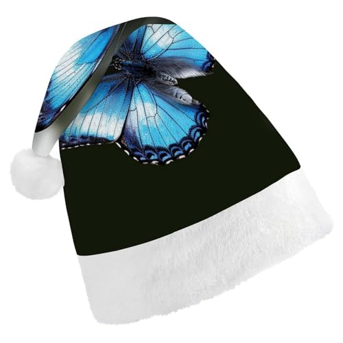 DWVSFJM Blue Buteerfly Weihnachtsmannmütze, weich, für Erwachsene, waschbar, Uni, stilvolle Urlaubsmütze von DWVSFJM