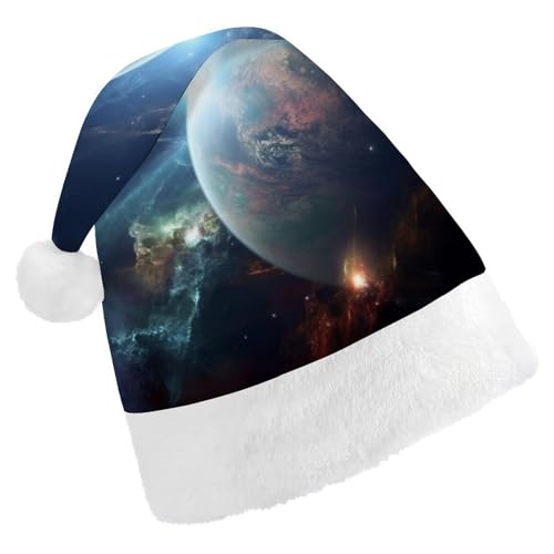 DWVSFJM Weihnachtsmütze Weltraumplanet, weiche Weihnachtsmütze für Erwachsene, waschbar, Uni, stilvolle Urlaubskappe von DWVSFJM