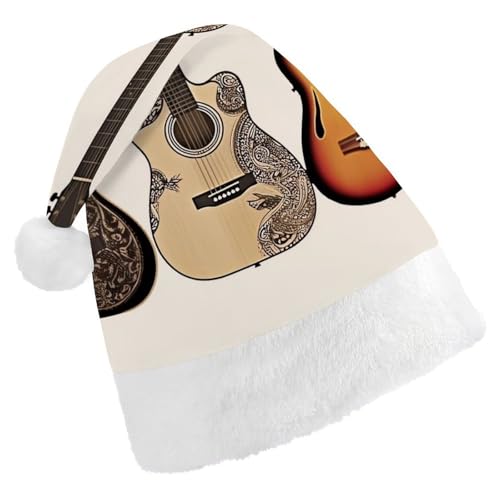 DWVSFJM Weihnachtsmütze mit Gitarre, weiche Weihnachtsmütze für Erwachsene, waschbar, Uni, stilvolle Urlaubsmütze von DWVSFJM