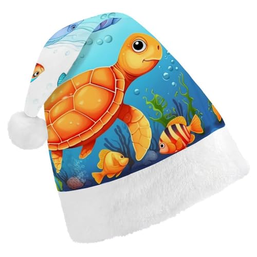 DWVSFJM Weihnachtsmütze mit Schildkröte und Fisch, weich, waschbar, Uni, stilvolle Urlaubsmütze von DWVSFJM