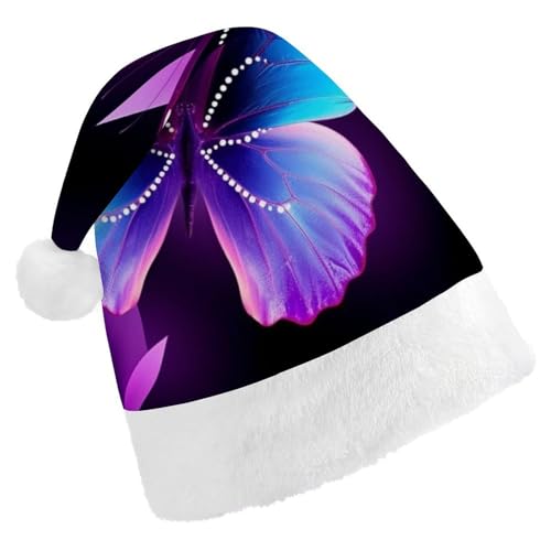 DWVSFJM Weihnachtsmütze mit Schmetterling, weich, für Erwachsene, waschbar, Uni, stilvolle Urlaubsmütze, Blau / Lila von DWVSFJM