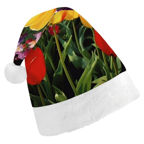 DWVSFJM Weihnachtsmütze mit Tulpenmotiv, weich, für Erwachsene, waschbar, Uni, stilvolle Urlaubsmütze von DWVSFJM