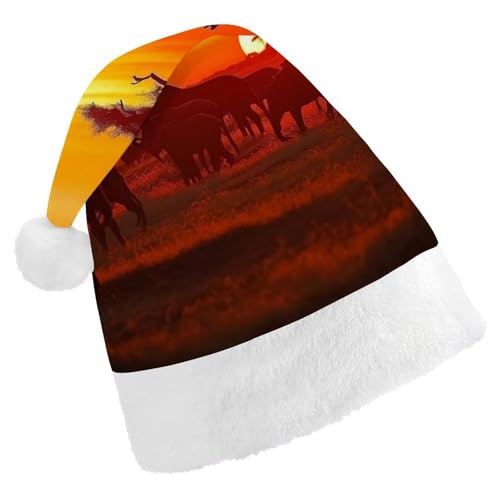 DWVSFJM Weihnachtsmütze mit afrikanischem Tier, Sonnenuntergang, weiche Weihnachtsmütze für Erwachsene, waschbar, Uni, stilvolle Urlaubskappe von DWVSFJM