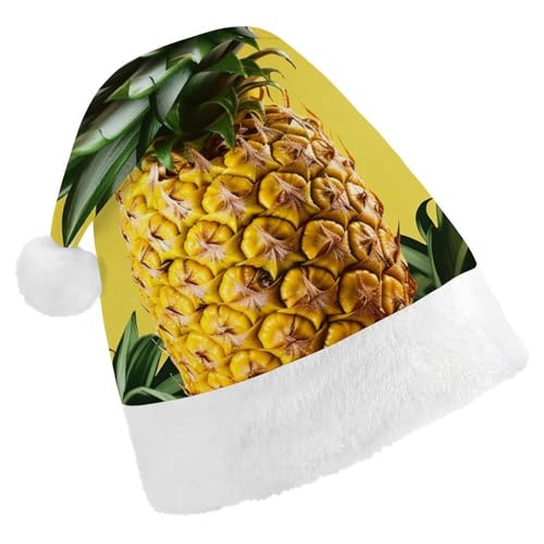 DWVSFJM Weihnachtsmütze mit gelber Ananas-Motiv, weiche Weihnachtsmütze für Erwachsene, waschbar, Uni, stilvolle Urlaubsmütze von DWVSFJM