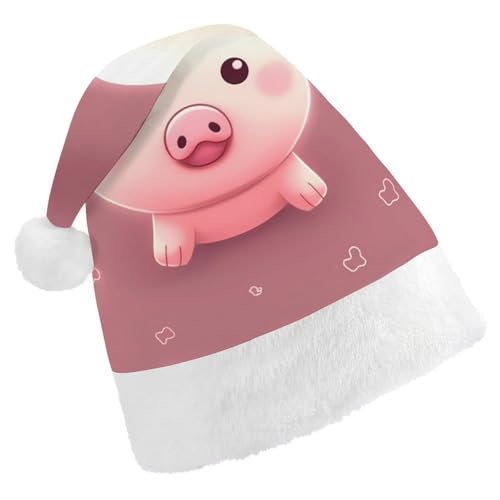 DWVSFJM Weihnachtsmütze mit niedlichem Schwein, weich, für Erwachsene, waschbar, Uni, stilvolle Urlaubsmütze von DWVSFJM