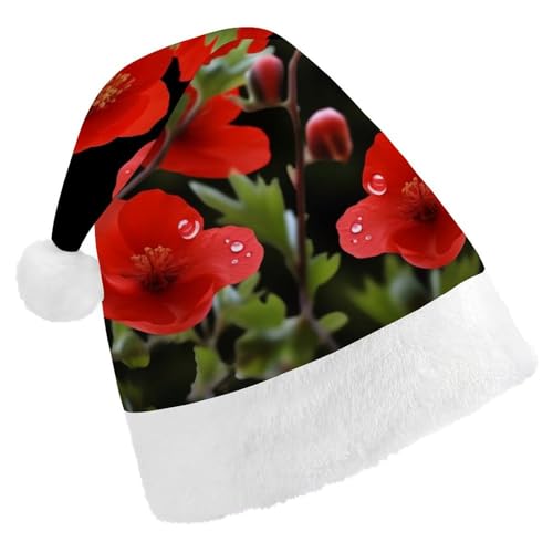 DWVSFJM Weihnachtsmütze mit roten Blumen, weiche Weihnachtsmütze für Erwachsene, waschbar, Uni, stilvolle Urlaubsmütze von DWVSFJM