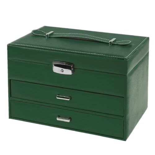 DWZXL Schmuckkästchen Dreischichtige Schmuckschatulle Aus PU-Leder, Schmuckaufbewahrungsbox, Schmuckkoffer, Schubladen-Schmuckverpackungsbox Schmuckbox(Green) von DWZXL