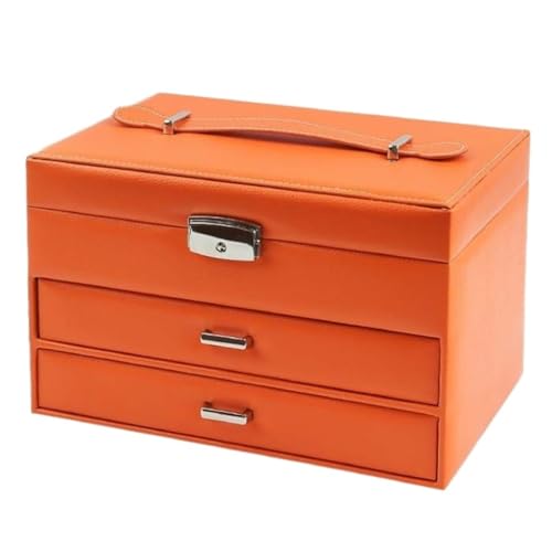 DWZXL Schmuckkästchen Dreischichtige Schmuckschatulle Aus PU-Leder, Schmuckaufbewahrungsbox, Schmuckkoffer, Schubladen-Schmuckverpackungsbox Schmuckbox(Orange) von DWZXL