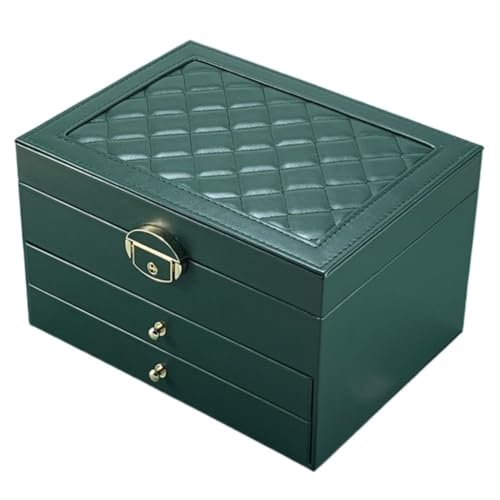 DWZXL Schmuckkästchen Einfache Große Dreischichtige Schmuckschatulle Desktop-Aufbewahrungsbox Schmucktrennwand Platzierungsfach Schublade Schmuckbox(Green) von DWZXL