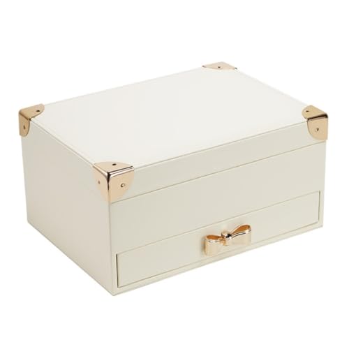 DWZXL Schmuckkästchen Einfache Leichte Luxus-Schmuckaufbewahrungsbox Aus PU-Leder Im Europäischen Stil, Schmuckschatulle Mit Schleife Und Schublade Schmuckbox(White) von DWZXL