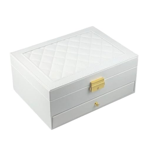 DWZXL Schmuckkästchen Einfache Und Leichte Schmuckschatulle Im Luxusstil Mit Diamanten Und Zwei Schubladen, Aufbewahrungsbox For Ringe, Halsketten Und Ohrringe Schmuckbox(White) von DWZXL