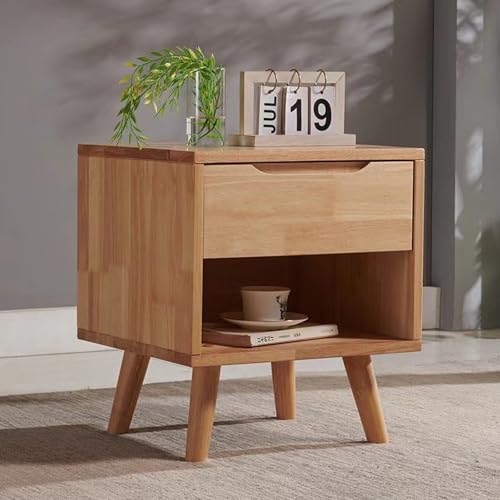 DXDRT Mid Century Modern Nachttisch Kommode, Massivholz Nachttisch mit Schubladen, Nachttisch Holz Nachttische für Schlafzimmer Wohnheim Wohnzimmer,1natural von DXDRT