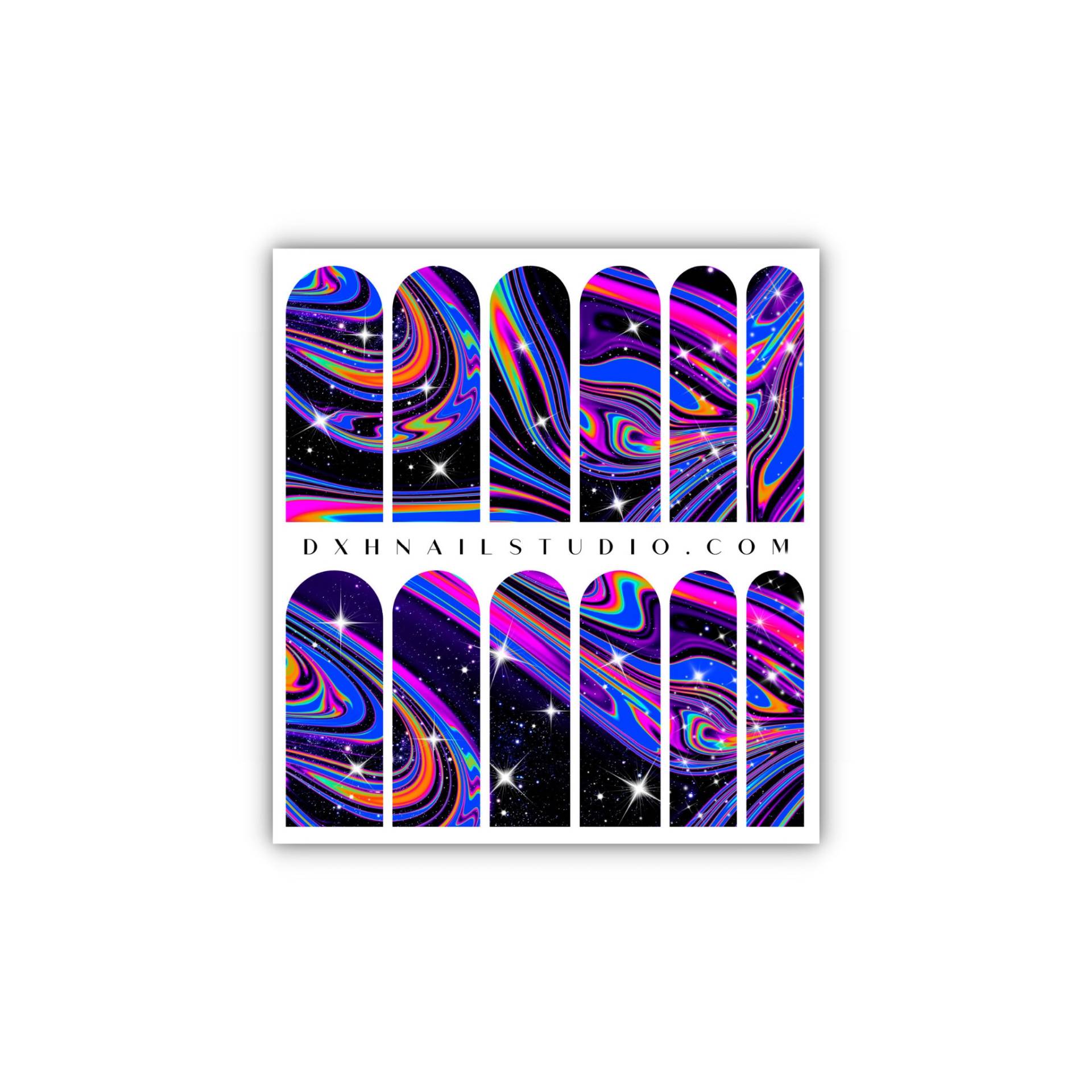 Black Rainbow Galaxy Nail Decals - Xl Wraps 50mm Transfer Supplies Sparkle Effekt Art von DXHNAILCO