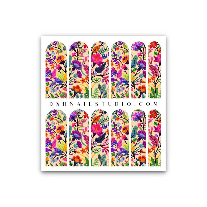 Fiesta Florals Cinco De Mayo Nail Aufkleber - Xl Wraps 50mm Wasser Transfer Aufkleber Festliche Nagelkunst von DXHNAILCO