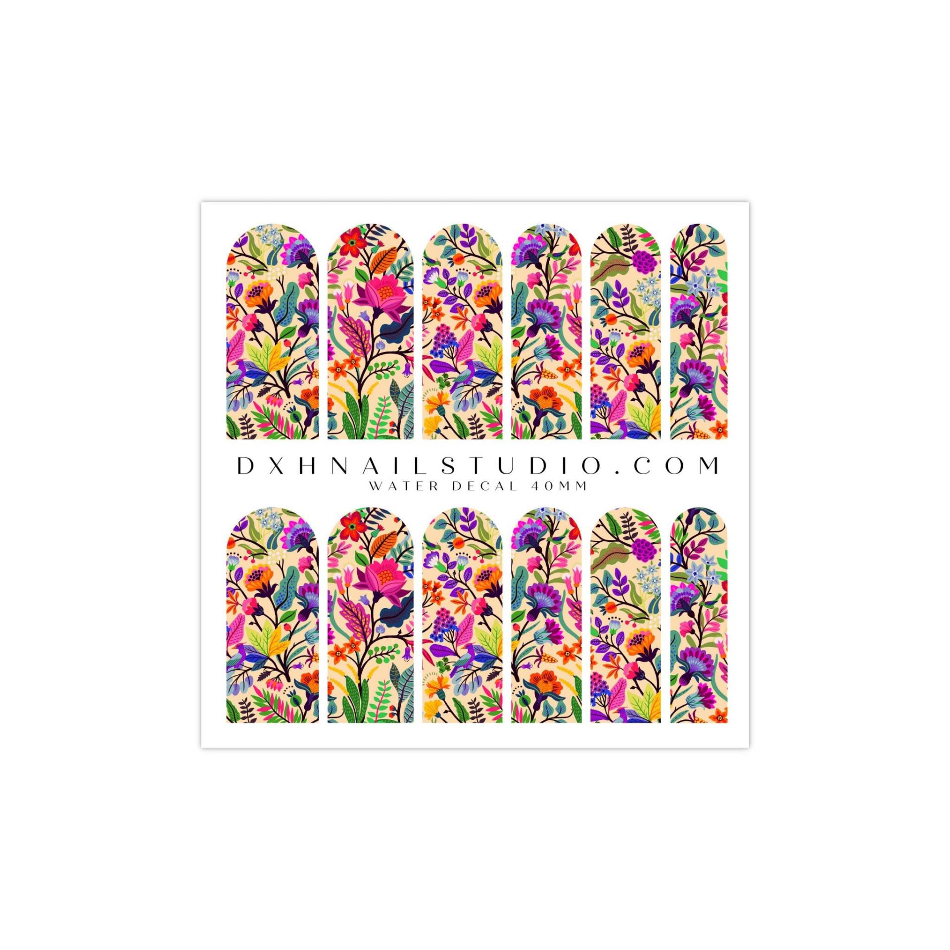 Fiesta Florals Nail Decals - Water Transfer Wraps Frühling Sommer Art Maniküre Zubehör von DXHNAILCO