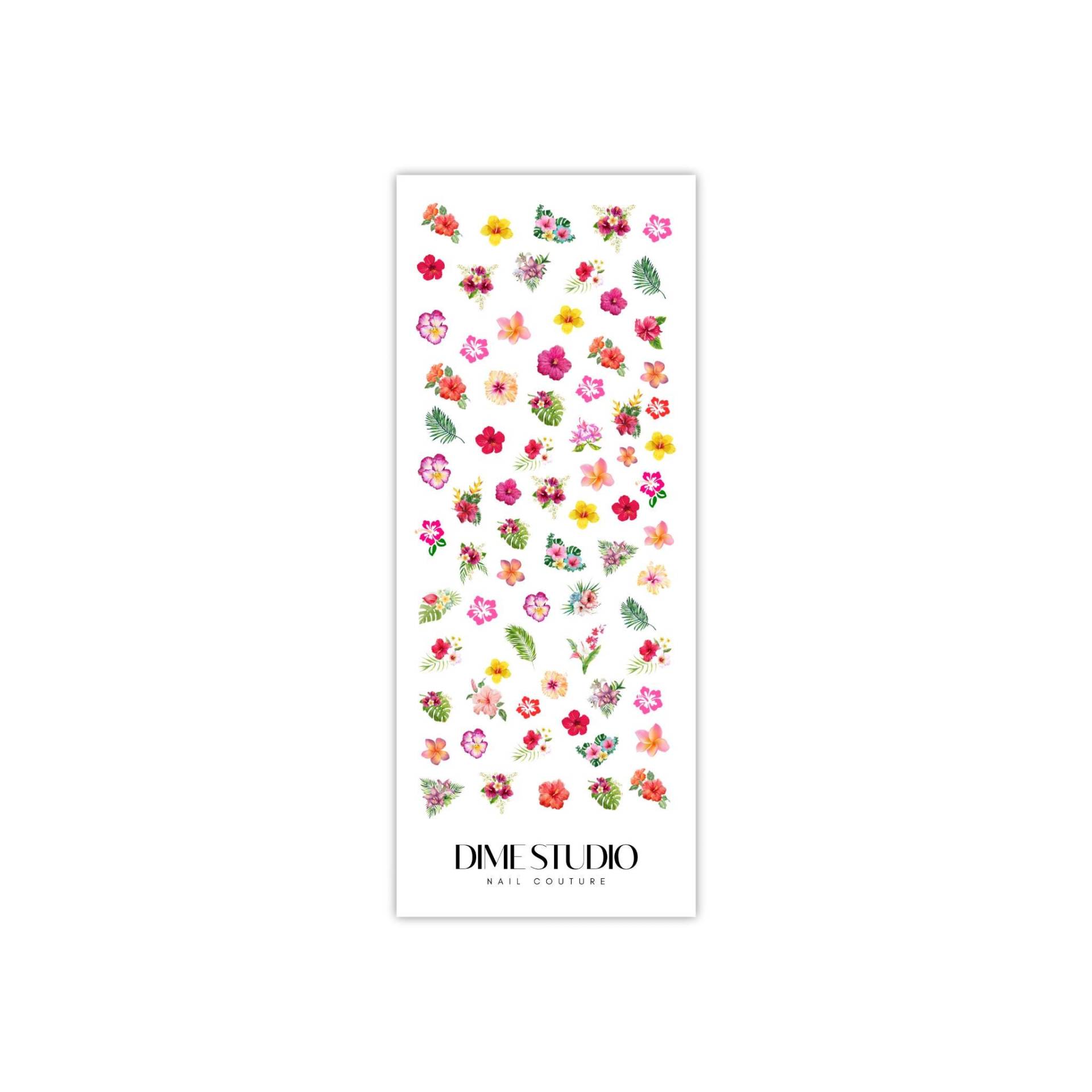 Frühling Sommer Blumen Nagel Abziehbild - Palmen Frons Hibiskus Blatt Nail Art Maniküre Zubehör Wassertransfer von DXHNAILCO