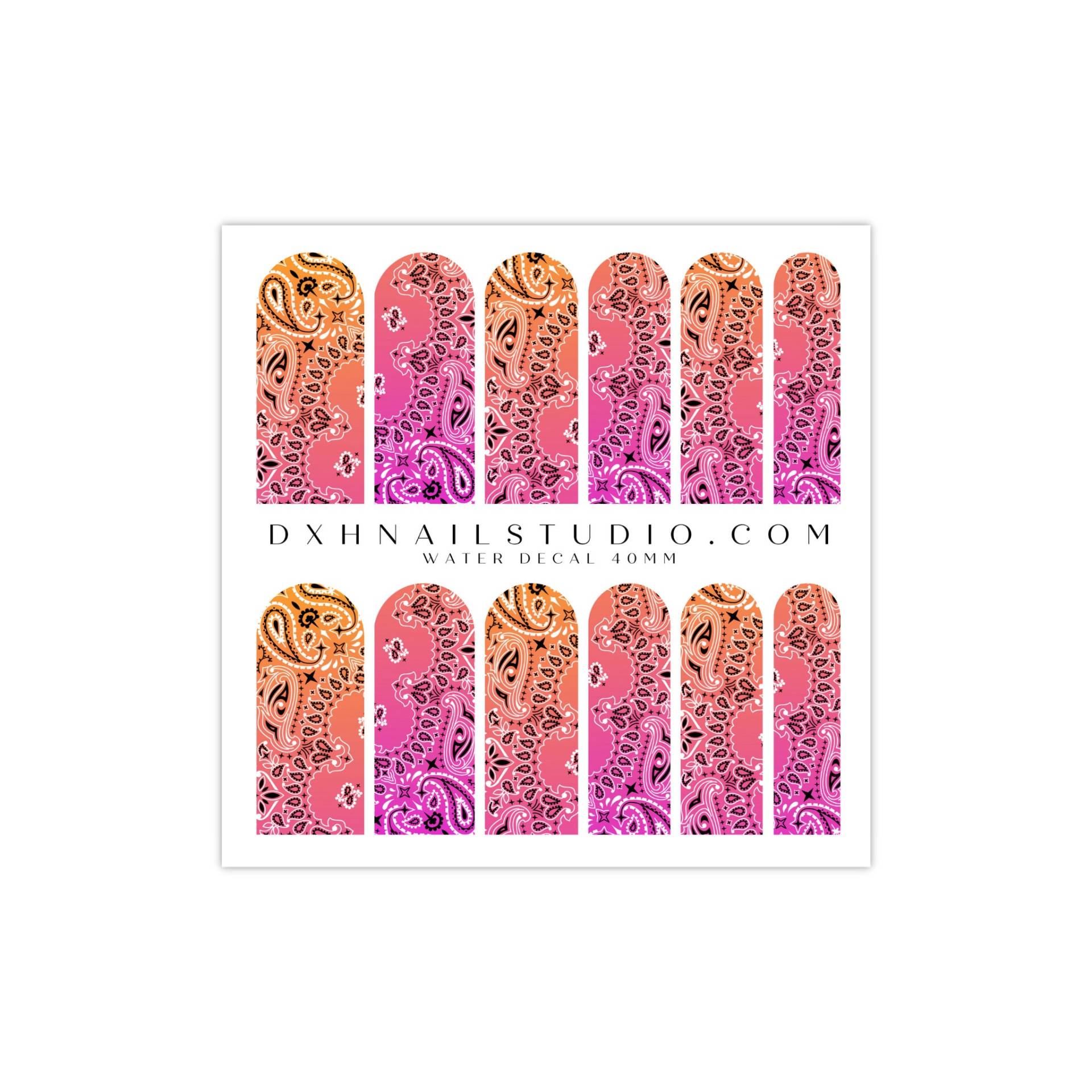 Neu Ombre Sunset Classic Bandana Nagelabziehbilder - Paisley Wassertransfer Nail Wraps Acrylfarben Gel X Nagelzubehör von DXHNAILCO